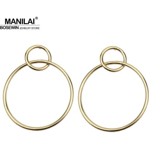 MANILAI Simple Design Metal Circle Punk Stud Earrings For Women Boho Jewelry Statement Big Earrings Gold Color Pendientes