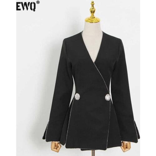 [EWQ] Korea Chic Simple Trendy Women V-neck Two-button Fashion Temperament Long-sleeved Split Fork Blazer Autumn 2021 16E1242