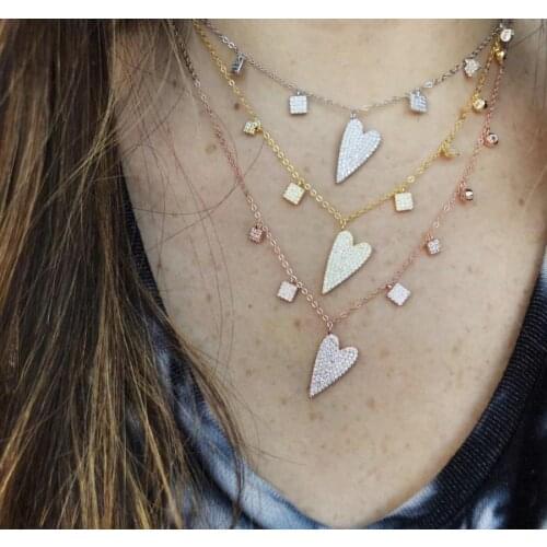 Gold filled drop cz Necklace S925 sterling silver geometric charm Heart Shape Necklace for Women multi layer sexy Choker Jewelry