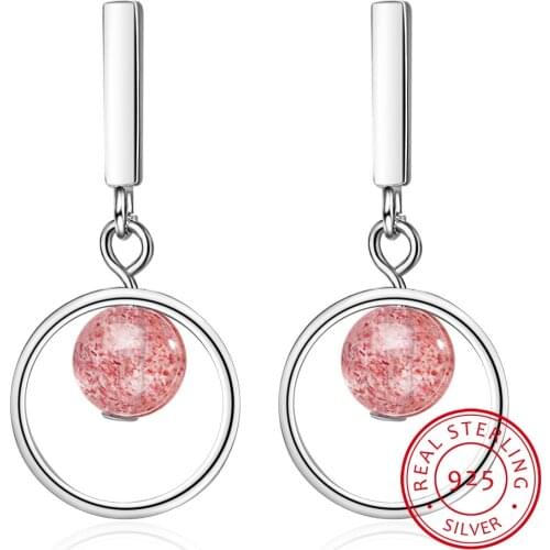 925 Sterling Silver Zirconia Round Strawberry Crystal Tassel Earrings oorbellen Brincos de Prata For Women S-E736