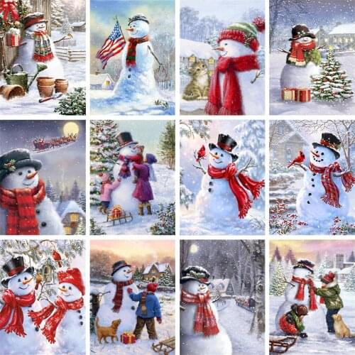 ZOOYA Diamond Embroidery Cross Stitch Christmas Snowman Diamond Painting Cartoon Diamond Mosaic Rhinestone Kit Handmade Gift