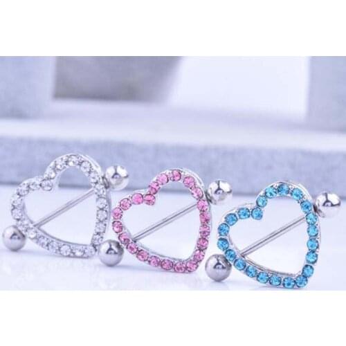 1 pairs Pink/lake blue/white crystal heart round Gem Clip On Fake Nipple Ring Non Piercing rings Shield Body Jewelry