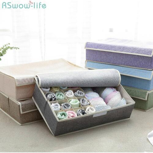 17-Grid Underwear Holder Bra Travel Ser Organizer Cotton And Linen Closet Organizers Boxes Clothes Storage Bag High-Capacity Box