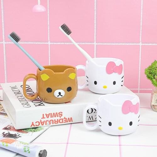 2pcs/set Cute Cartoon Toothbrush Cup Kitty Cat Cup Bear Toothbrush Holder Cup Lovers Tooth Cup Kitty Bathroom Accessories Set
