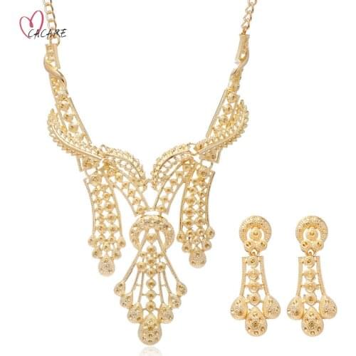 3pcs Luxury Women Gold Jewelry Set Dubai Gold Plated Fashion Jewelry Sets for Women F1198 CACARE