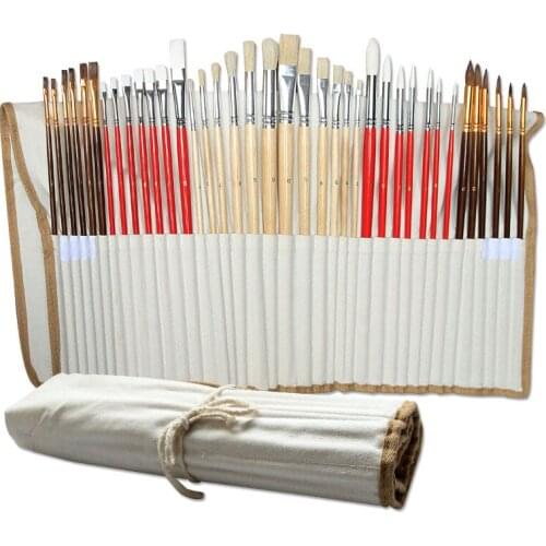 38 Canvas Curtain Brush Sets Variety of Combination Varnish Rod Watercolor Brushes Pig Bristle Oil Brush Set