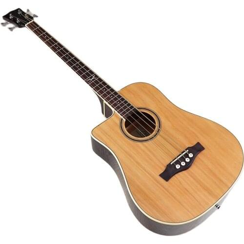 Left hand 4 strings guitar electric acoustic bass guitar natural color nylon string wood bass gutiar 43 inch cutaway high gloss