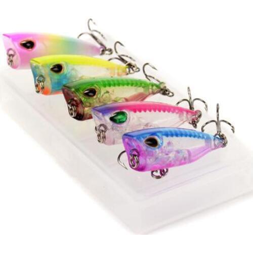 New 5pcs Mini Popper 3.5g 4cm Fishing Lure Set Kit With Box Hard Baits Wobblers Lures Top Water Carp Fishing Tackle Artificial