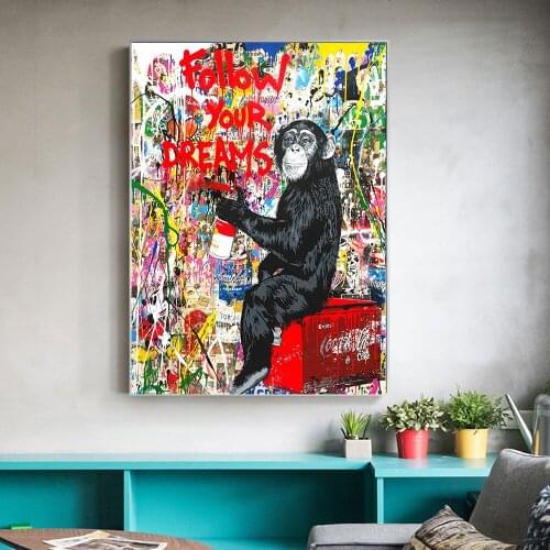 Abstract Graffiti Street Art Cute Monkey Canvas Painting Posters and Prints Decorative Pictures Wall Art Picture for Living Room