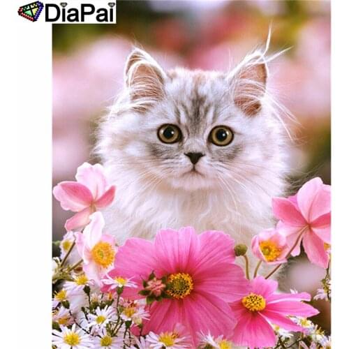 DIAPAI Diamond Painting 5D DIY 100% Full Square/Round Drill "Animal cat flower" Diamond Embroidery Cross Stitch 3D Decor A24829