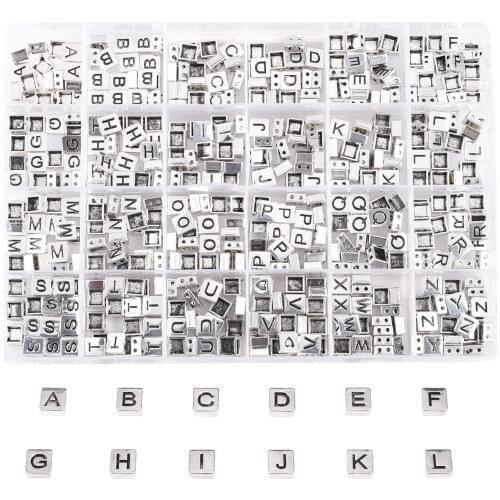 Antique Plate Enamel Tile Letter Beads Square Metal Alphabet Bead Colored Japanese Hematite Charms Crafts DIY Jewelry Making