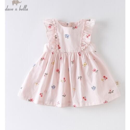 DBZ14162 dave bella summer baby girls princess floral striped dress children fashion party dress kids infant lolita clothes