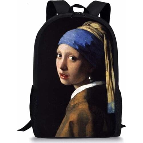 Children Book Bag Kids Boy Girl School Bags Casual Mochilas Schoolbags Cute Mona Lisa Pattern Laptop Backpack Child Bookbag