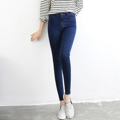 Spring Autumn minimalist Women Denim Skinny Stretch Front Pocket Medium Waist Washed Blue Slim Elastic Lady Jeans