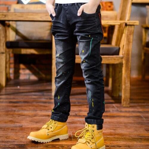 F 5-13Y Young Boy Straight Jeans Casual Trousers Kids Children Clothes Fashion Baby Elastic Waist Denim Pants