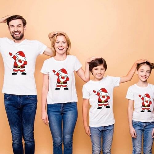 Punk Dance Santa Claus Print White Short Sleeve T-shirt Family Look New Year 1PC Funny Family Christmas Family Matching Clothes