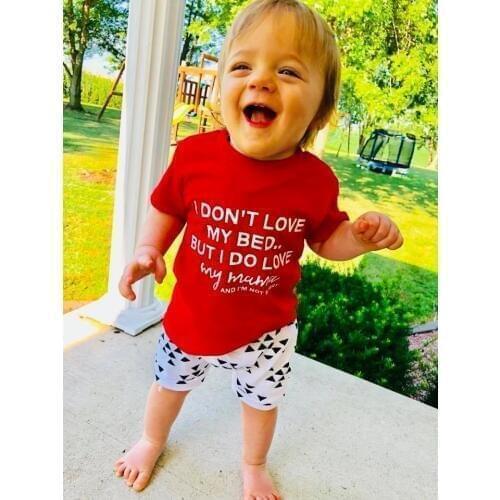 I Don't Love My Bed But I Do Love My Mama Shirts Kids Funny Short Sleeve T Shirt Boys Girls Fashion Casual Tees Tops Outfits