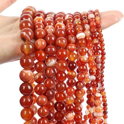 Smooth Orange Stripe Agates Natural Stone Bead Round Loose Spacer Bead For Jewelry Making DIY Bracelet Accessories 4/6/8/10/12MM