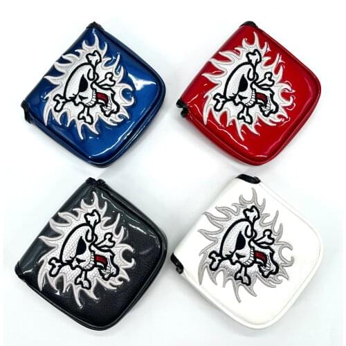 Golf Putter Headcover Skull Pattern Square Mallet Putter Headcovers Golf Club Head Cover Embroidery crystal PU Leather Magnetic