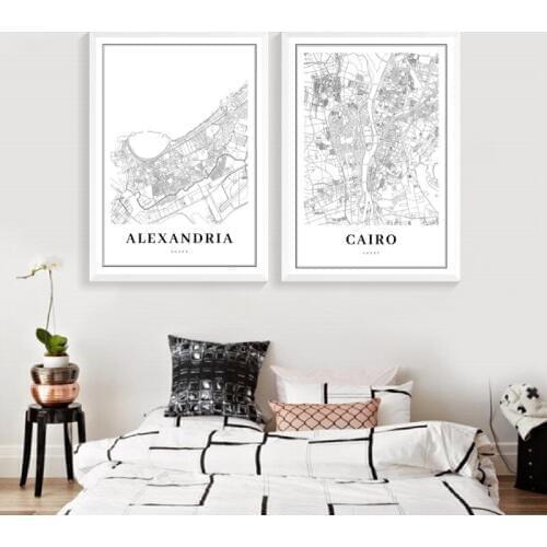 Cairo Map Poster Print , Alexandria Egypt Giza Arab Africa City Street Road Map Canvas Painting Wall Pictures Office Home Decor