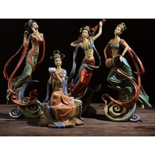 Chinese Dunhuang Feitian Shi Female Ornaments Resin Zen Goddess Statue Crafts Home Decoration Office Room Fengshui Figurines Art