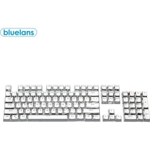 104 Pcs Of Abs Fashion Backlit Electroplating Process Keycaps Solid Color Metal Texture Light Transmission Replacement Keycaps