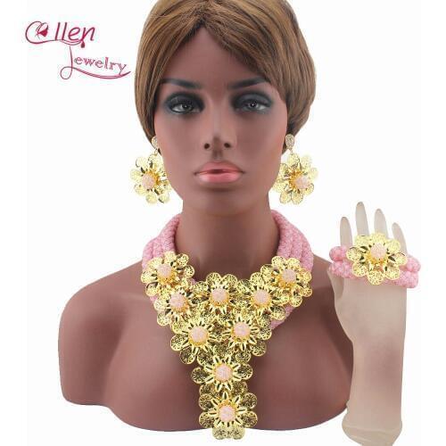 Big Nigerian wedding african beads jewelry sets for brides Crystal Necklace Bracelet Earrings cheap fashion jewelry sets E1098