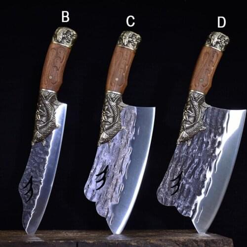 DEHONG Kitchen knife 7Cr17MoVset pure forging cutting tool longquan kitchen knife antique slicing knife chopping dual knife