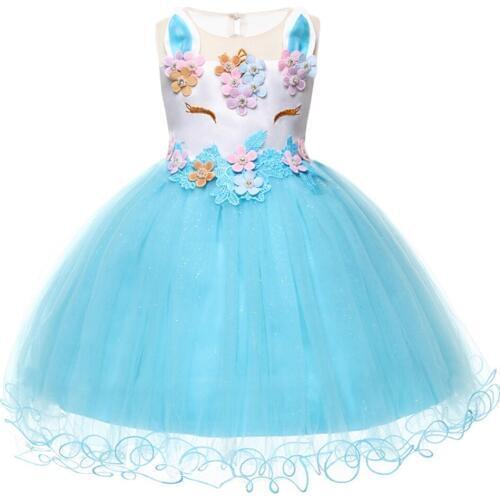 Fashion Baby Girl Dress Flower Unicorn Birthday Party Fancy Costume Christening Tutu Princess Dress Sleeveless Cute Baby Dress