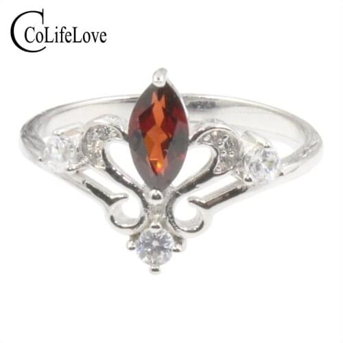 Fashion silver garnet ring for girl 4 mm * 8 mm marquise cut natural garnet silver ring solid 925 silver garnet jewelry