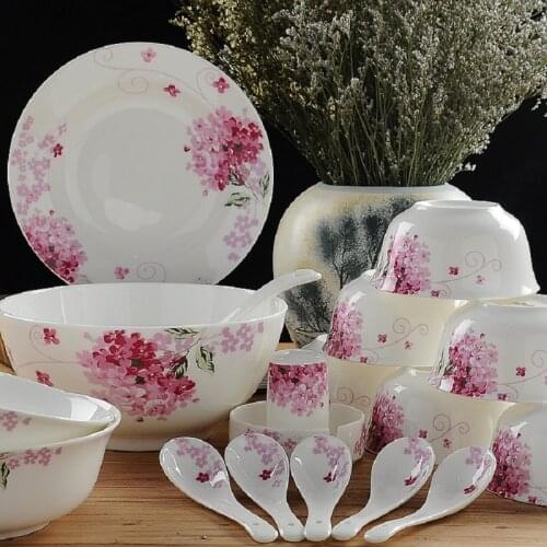 Sale! 24-piece set, Lilac blossom painting, fine bone china tableware set, ceramic dinner plates, vintage kitchen sets