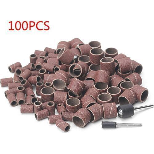 100 Pcs 1/2" and 1/4" Sanding Band Sleeves Drum Kit Sandpaper Rubber 2 Mandrels