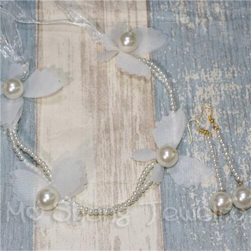 New Bride Full Handmade Beaded Simulated Pearl Butterfly Hair Accessory Headband & Tassel Earrings Wedding Jewelry Set