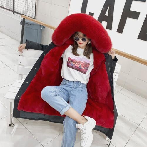 2019 New Fur Coat Parker Clothing Coat Sweet American Fox Rabbit Fur Detachable Fur Coat WomenS Slim Slimming Long Section