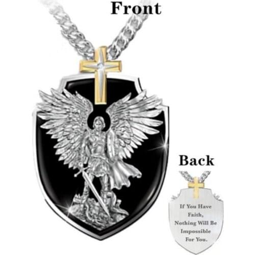 New Fashion Stainless Steel Personality Cross Lettering Pendant Necklace Knight Wing Shield Chain Necklaces Jewelry Accessories
