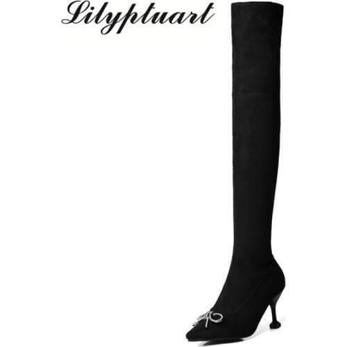 2019 autumn and winter new high-heeled socks boots over the knee boots female stiletto elastic socks boots pointed thin suede