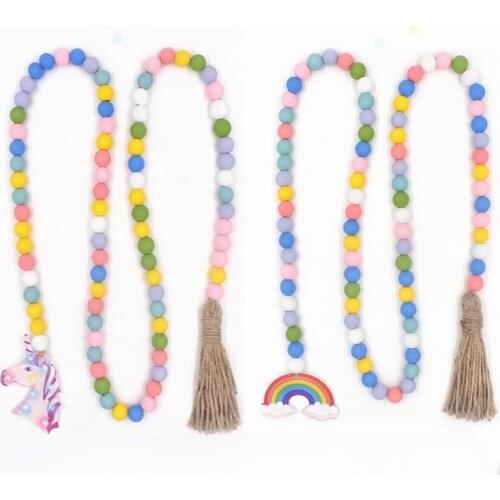 New Candy Color Holiday Color Beaded Tassel Door Handle Decoration Pendant with Rope Wooden Beads Home Decoration Pendant