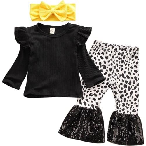 Toddler Girl Clothes Newborn Kid Baby Girl Tops T-shirt+Leopard Flared Pants Trouser 3pcs Autumn Outfit Size 1-4Y