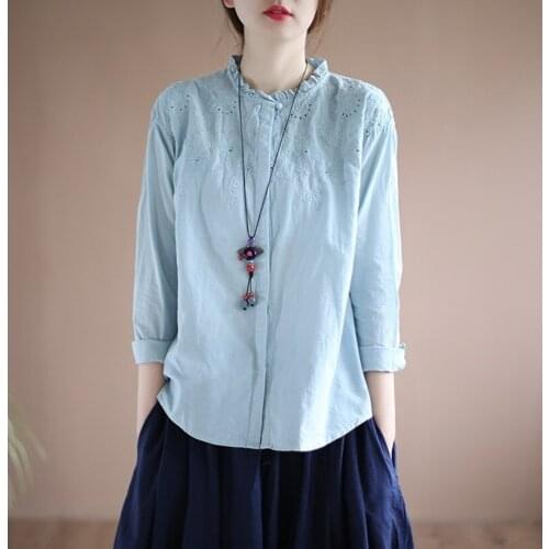 Chinese Style Clothing Women Tea Literary Cotton Vintage Shirt Ladies Chinese Tops Online Chinese Store Women Shirts 2020 10013