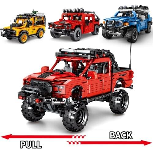Off-Road Vehicles Model Building Blocks Pull Back Function Cross-Country Cars For Kids Children Assembly Bricks Toys Gifts