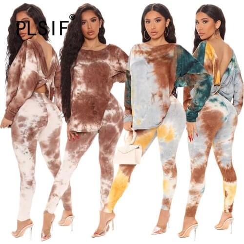 Autumn New Tie Dye Print Casual 2 Pieces Outfits Ladies Fashion Two Pieces Clothes Set Tracksuits