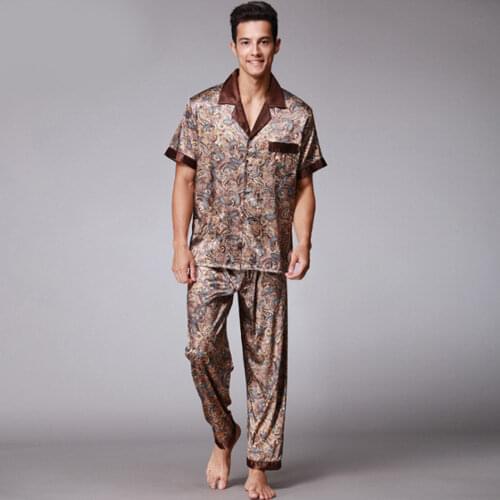 2Pcs MenS Pajamas Sets Sleepwear For Men Summer Nightwear Bath Robe Short Pyjamas Man Silk Pajamas Shorts Tops Pants Pyjamas