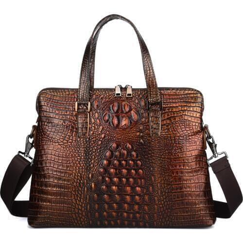 New Luxury Cow Genuine Natural Leather Business Mens Briefcase Male Briefcase Shoulder Bag Alligator Brand Tote Computer Bag