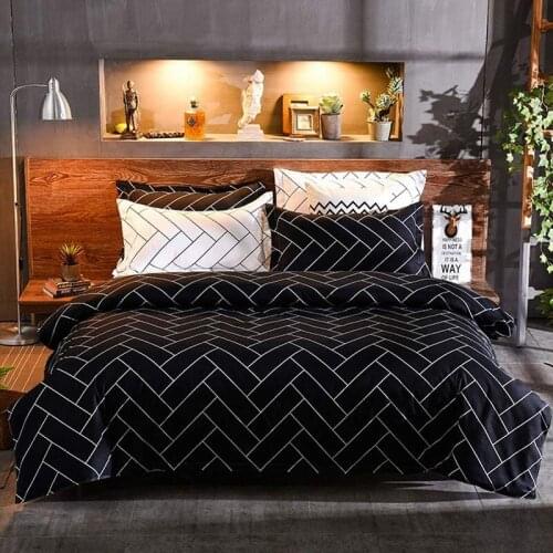 Simple Style Bed Linen Set White Black Printing Duvet Cover Set Quilt Cover Pillowcase US Twin King Bedding Set for Adults Bed