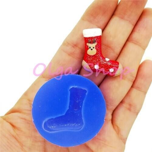 JYL368 25.6mm x 23.4mm Christmas Stockings Silicone Mold Fondant Cake Decoration Candy Chocolate Resin Clay Earrings Brooch DIY