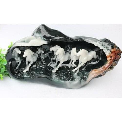 Hand engraving Artwork Jade carving decorative imitation jade ornaments Home Furnishing Dushan eight map