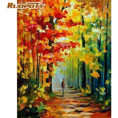 RUOPOTY Frame Forest Landscape Painting By Numbers Hand Painted Acrylic Oil Drawing On Canvas For Adults Home Decor 60x75cm