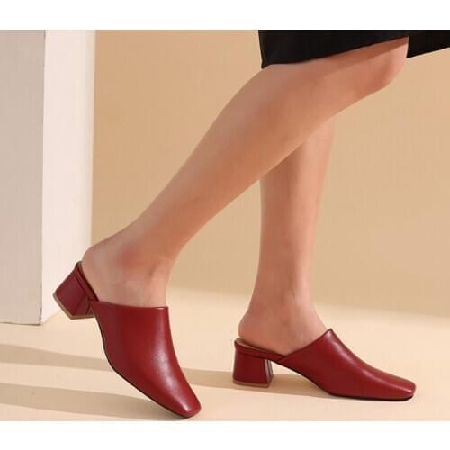 New Arrival In Spring Summer Slippers Women Medium Heel Baotou Sandals Casual Fashion Outdoor Wear Shoes Large Size 30-50