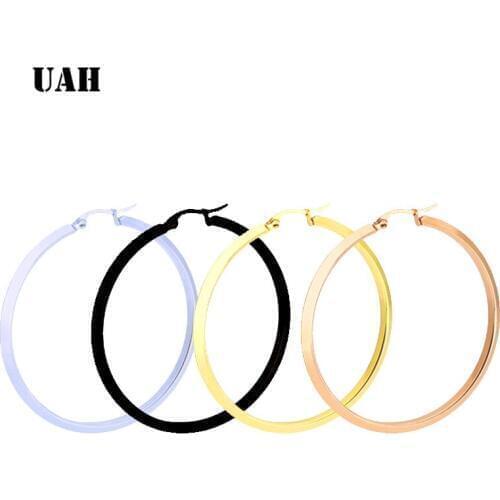 UAH Small Big Circle Women Hoop Earrings Exaggerated Hoop Ear Loop Smooth Ring Earring Stainless Steel Jewelry