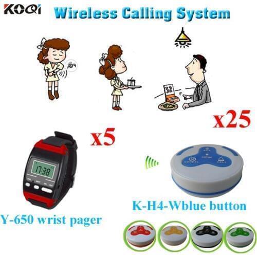 Restaurant Call System Wireless Personal Restaurant Pager Button Call Buzzer (5pcs Watch + 25pcs Call Button)